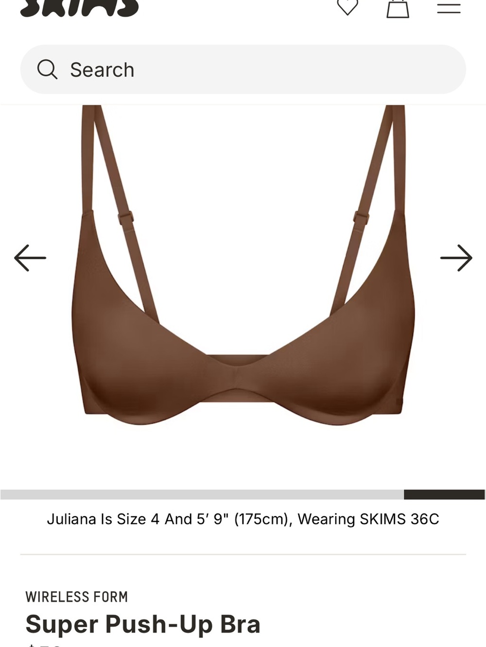 NWT SKIMS Smooth Wireless Form Super Push-Up Bra in Jasper Brown
